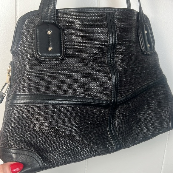B Makowsky Black jute/leather shoulder bag. Easy clean! Lots of pockets! - Picture 7 of 16